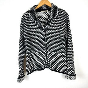Chiaramente Black & White Textured Cardigan‎ Sz M Made in Italy Acrylic Wool